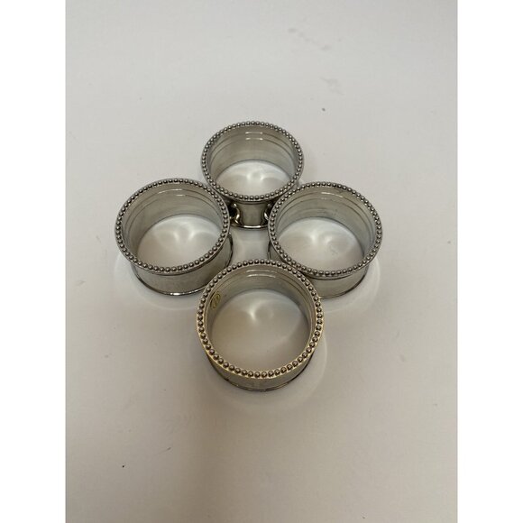 Pier 1 Silver Toned Concave Napkin Rings Holiday Mirror Christmas New Year Set 4 - Picture 2 of 3